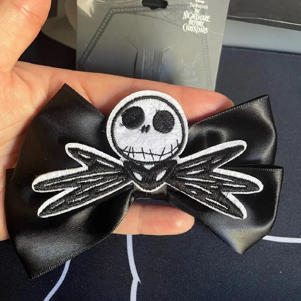 Disney Nightmare Before Christmas Jack Skellington satin Hair Clip Bow Halloween